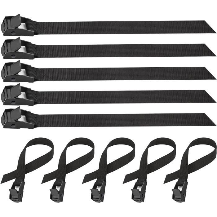 Lot De 10 Sangle D'Arrimage,25mm X 4m Sangle De Serrage,Sangle Porte Velo Avec Boucle De Fermeture,Selon DIN En 12195-2, Adapté Aux Camionnettes, Motos, Camions Marchandises Liées, Noir