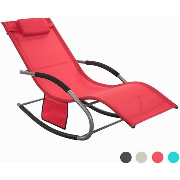 sobuy® ogs28-r fauteuil à bascule chaise longue transat de jardin bain de soleil avec repose-pieds et 1 pochette latérale - rouge