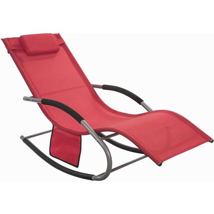 SoBuy Chaise Longue Transat Pliable Jardin Aluminium – Bain de Soleil Ergonomique à Bascule Relax Rouge OGS28-R