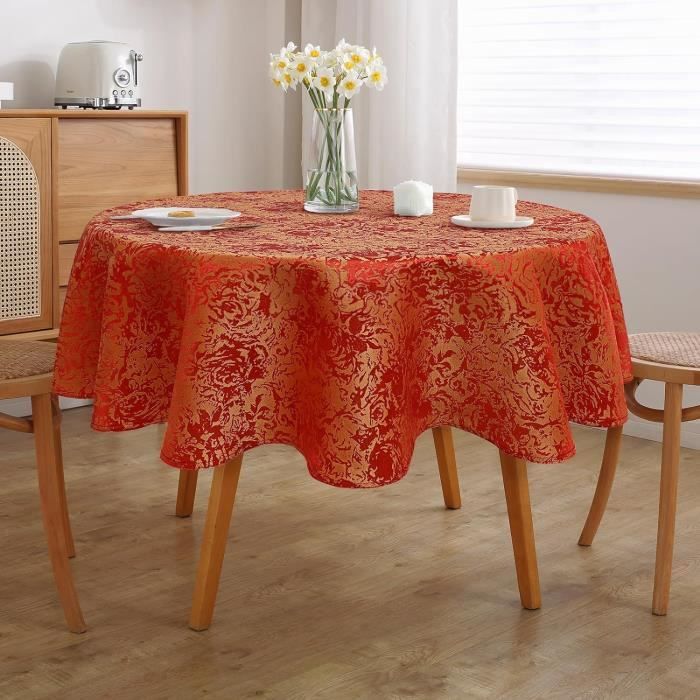 Nappe Ronde Damassée 180 Cm - Polyester Lavable - Rose, Baie, Champagne - Neuf Avec étiquettes