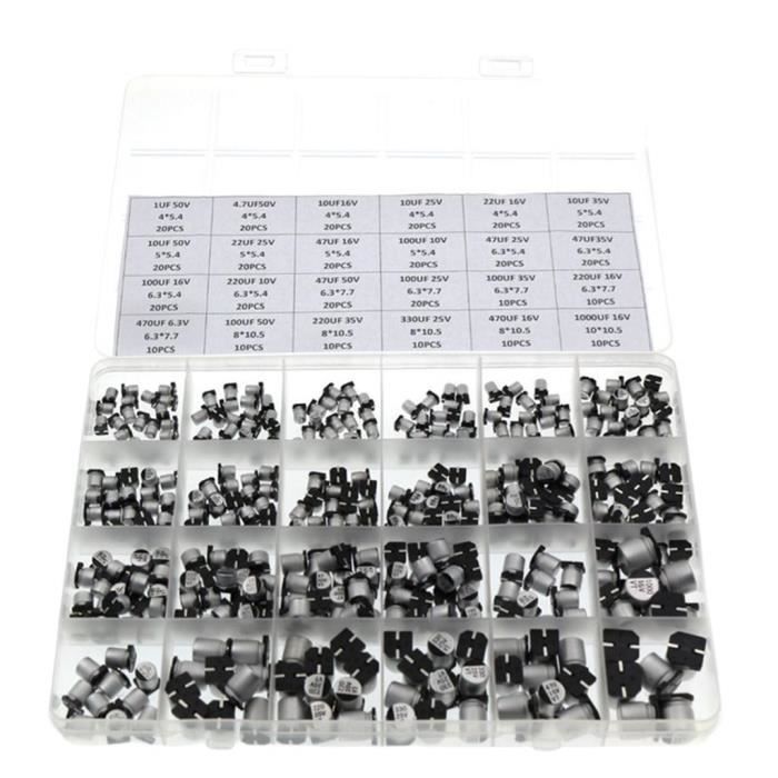 Kit Assortiment De 400 Condensateurs électrolytiques SMD Aluminium – Valeurs Variées, Pour Vos Réparations