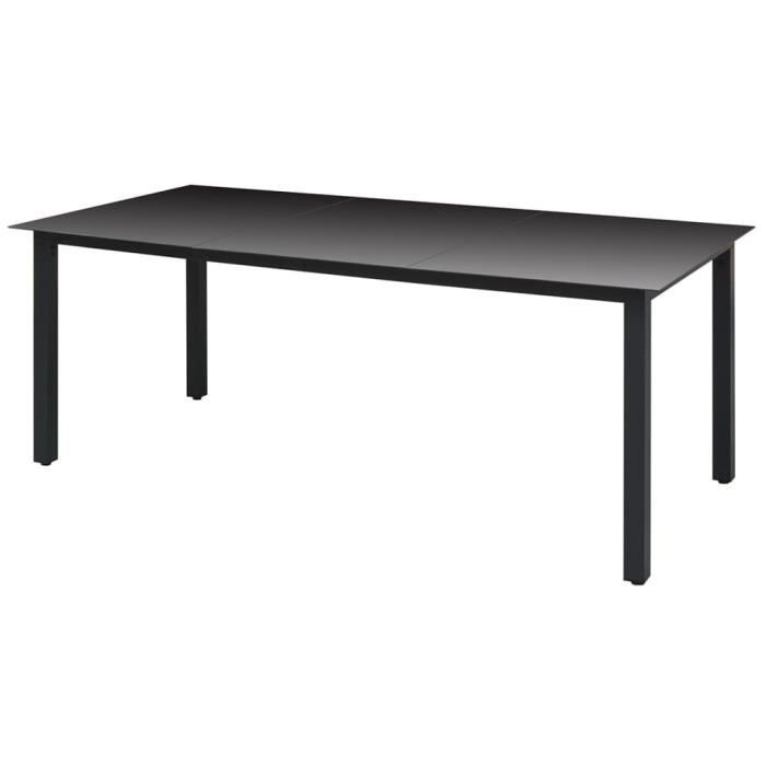 "Promo"Table Extérieure LMT - Table de jardin Noir 190 x 90 x 74 cm Aluminium et verre 28,9Kg