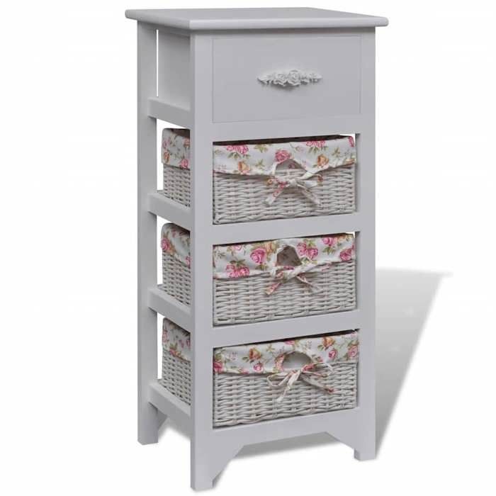 vidaXL Armoire avec 1 tiroir et 3 paniers Blanc Bois de Paulownia 241543