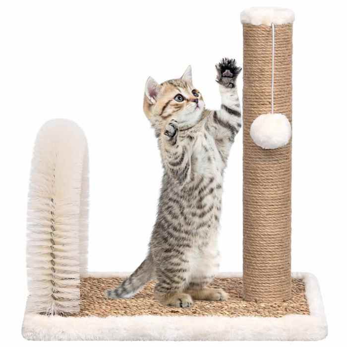 Vidaxl Arbre à chat - 49x29x42 cm - Marron et blanc - Grattoir et brosse de toilettage