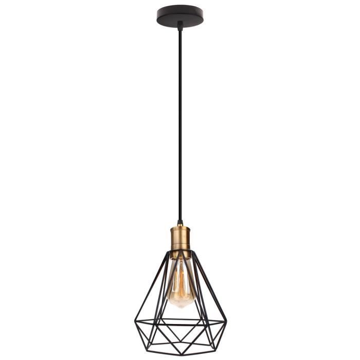 Suspension Luminaire Industrielle Diamant 20cm Noir - WOTTES - Rétro Vintage Industriel - E27 - Fer Forgé