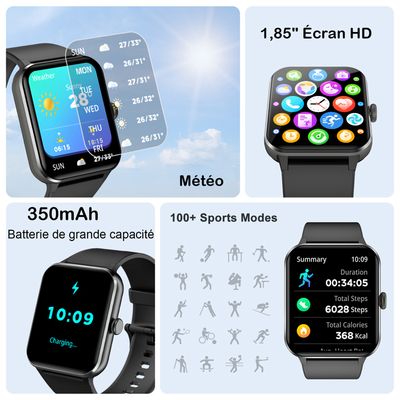 Montre Connectée Homme Femme Repondre Appel Et Sms, 1.85 Smartwatch Avec Fonction Féminine-Spo2