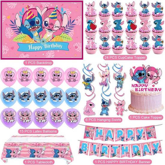 Décoration Anniversaire Stitch - Set De 9 Ballons Aluminium - Banner Et Ballons Cœur/Étoile - Fête Enfant