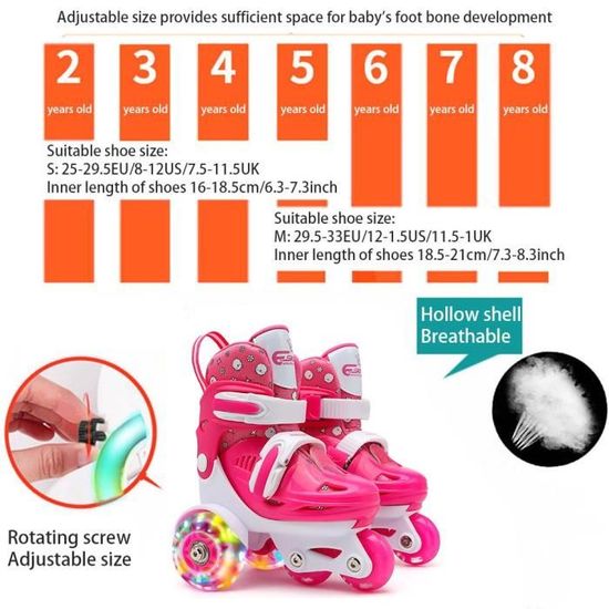Patins à Roulettes Réglables Enfants - Lumières LED - Taille Ajustable 4 Tailles - Ruthfot