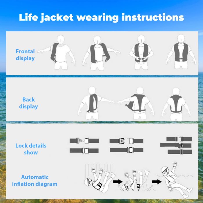 Gilet De Sauvetage Gonflable Automatique 150N – Nylon Ajustable, Bandes Réfléchissantes, Sifflet & Tube Extra – Jusqu'à 130 Kg