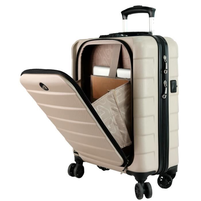 Valise De Cabine Blanche 40 X 55 X 20 Cm Rigide Abs Fermeture Tsa