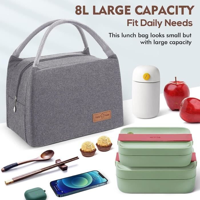 Lot De 2 Sacs Isothermes Pliables - 23x21x13 Cm - Gris Et Violet - Pour Déjeuner, Fruits, Repas Au Bureau - Légers Et Portables - 6