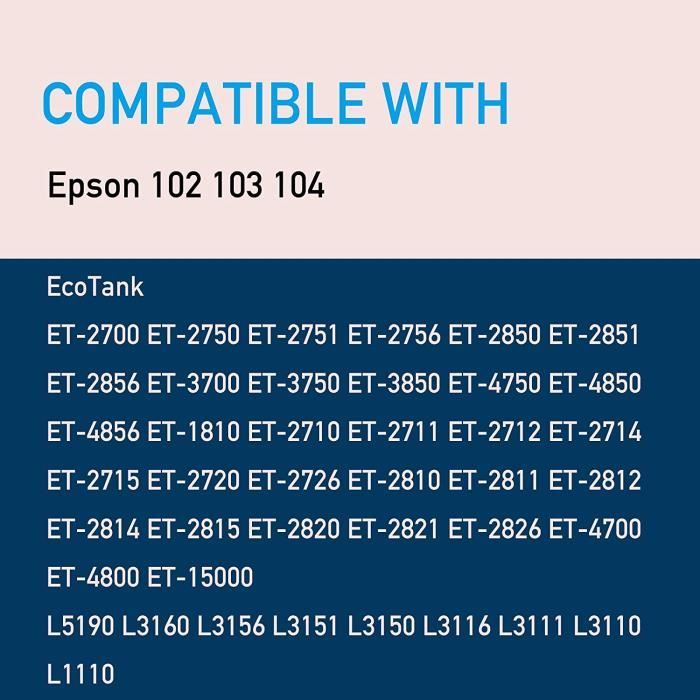 UniPlus Encre 102 ET-3850 ET-4850 ET-2856 ET-2750 Cartouche