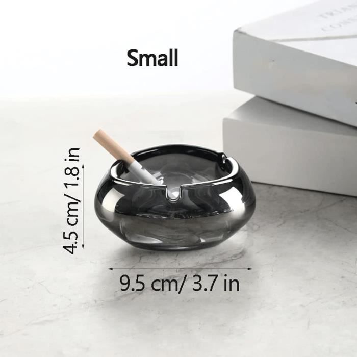 ACCESSOIRES FUMEURS - Accessoires Cigarettes - Cendriers - Cendrier Poussoir  Rond en verre et métal blanc - 9 cm