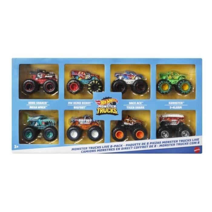 Hot Wheels Monster Trucks Coffret de 8 véhicules aux roues géantes, jouet  de voiture pour enfant, emballage durable, HGX21