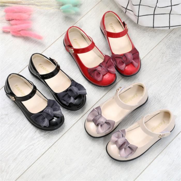 BALLERINE Fille - Chaussures peu profondes pour enfants en cuir brillant à  semelle souple de style britannique - rouge RY™ Rouge - Cdiscount Chaussures