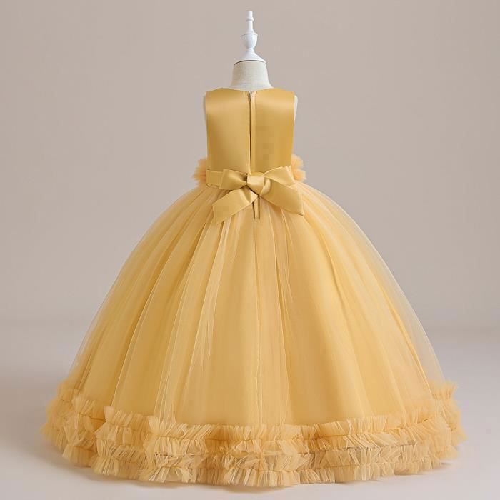 Robe Princesse Fille Sans Manches - Satin/polyester - Pour Anniversaire, Mariage, Baptême, Communion 1-6 Ans