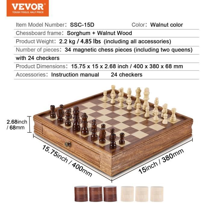 HappyWoods Échiquier Pliable En Bois D’Olivier – 22x22 Cm, Pièces Magnétiques, Voyage – Jeu D’Échecs Pour Tous Niveaux – Cadeau Élégant