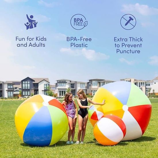 Ballon de plage gonflable géant, jouet de piscine pour enfants et adultes -  Taille Jumbo 5 pieds (60 pouces)