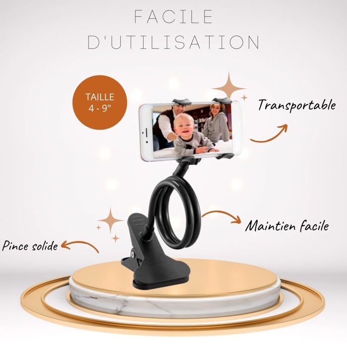 Support Téléphone Col De Cygne Flexible 360° – Fixation Lit/Bureau – Compatible 4 à 6,8 Pouces