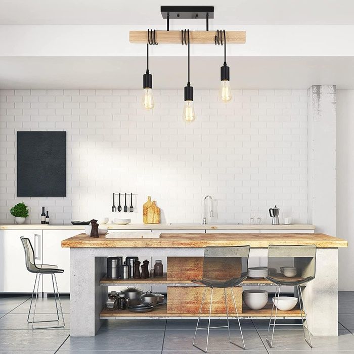 Lustre Industriel En Bois Pour Salon Cuisine Chambre (ampoule Non ...