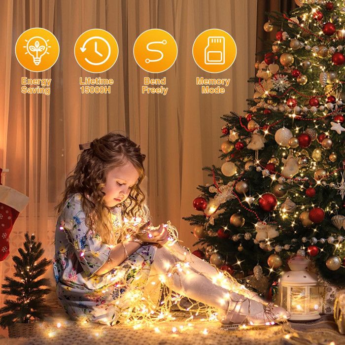 KOUQIYA Guirlande Lumineuse De Noël à Piles, 10,1 M, 100 DEL, Avec Minuteur, 8 Modes, étanche, Pour Noël, Extérieur, Intérieur, Jardin, Fête, Décoration Multicolore