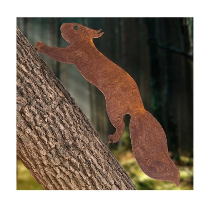 Écureuil pour Arbre - Décoration de Jardin en métal - 30 cm - Patine  Rouille Naturelle