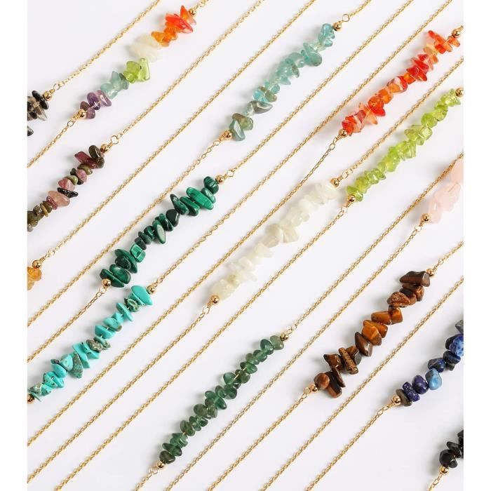Collier Femme œil-de-tigre - Perles 4mm Facettées Naturelles - Chaîne 18.5+2cm - Pendentif Goutte - Bijou Porte-bonheur énergétique