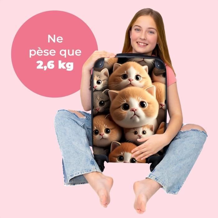 Valise Enfant Chat Mignon - Cabine Avec 4 Roues 360° + Sac à Dos - Set De Voyage 5 Pièces Pour Filles