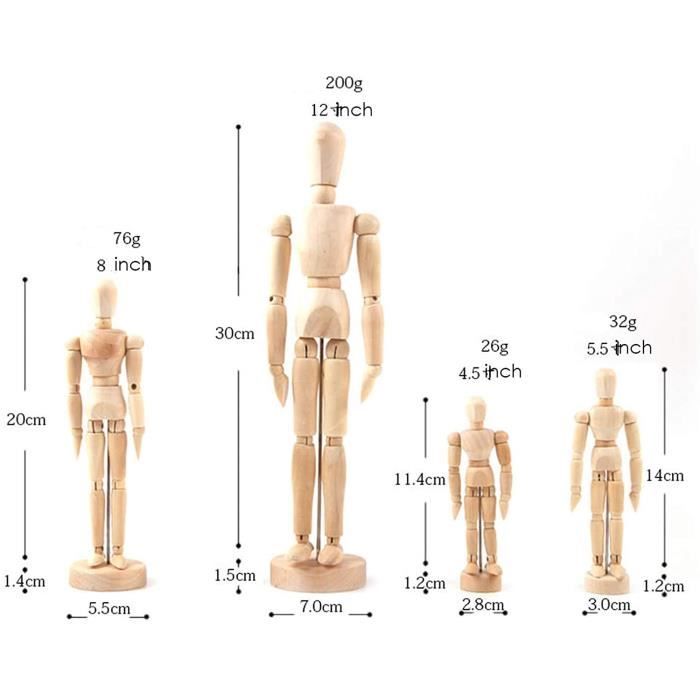 2PCS FIGURE MODÈLE Articulé Mannequin En Bois Modèle Modèle Du Corps