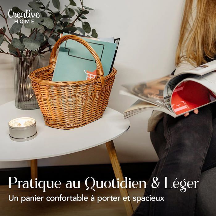 Creative Home Panier En Osier Avec Poignées - 32 X 24 X 29 Cm | Léger, Tissé Main, Marron Naturel - Idéal Cadeau, Fruits Ou Pique-Nique