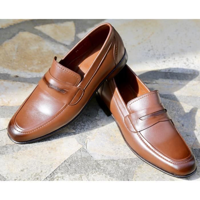 Chaussure Homme Mocassin Richelieu en cuir Cognac Marque