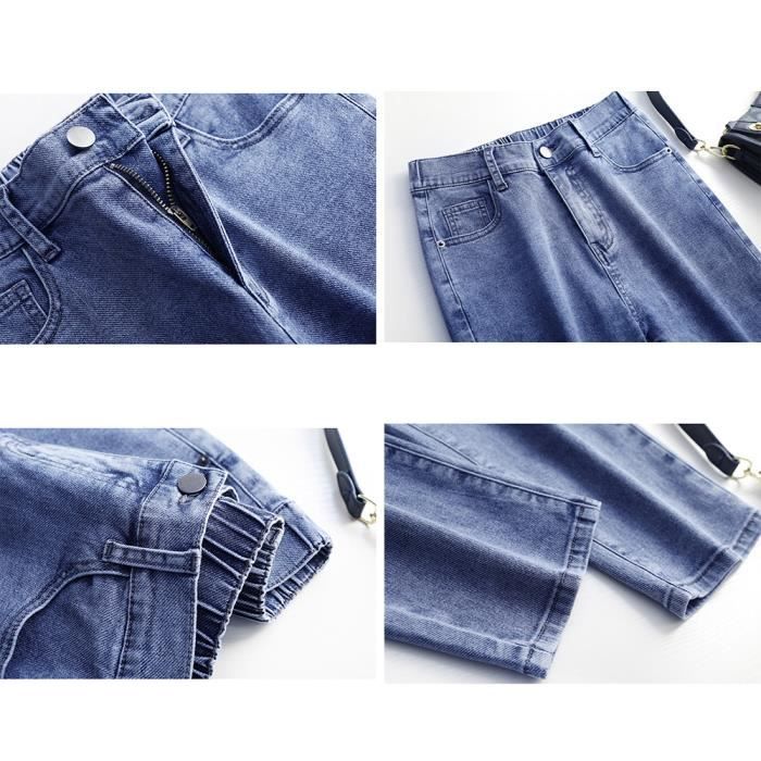 Pantacourt en Jean Femme Chic Taille Haute Taille Elastiquee Amincir Grande Taille Slim Fit Extensible Bleu clair
