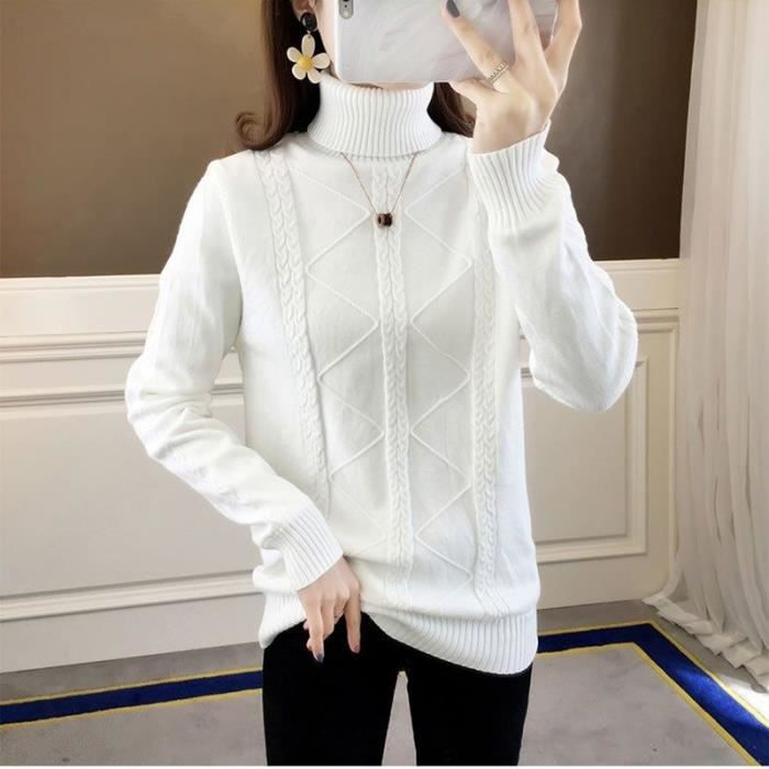 Pull Pull a col roule en velours pour femme haut tricote chaud Slim rouge blanc noir a la mode automne off white velvet Blanc Cdiscount Pret a Porter