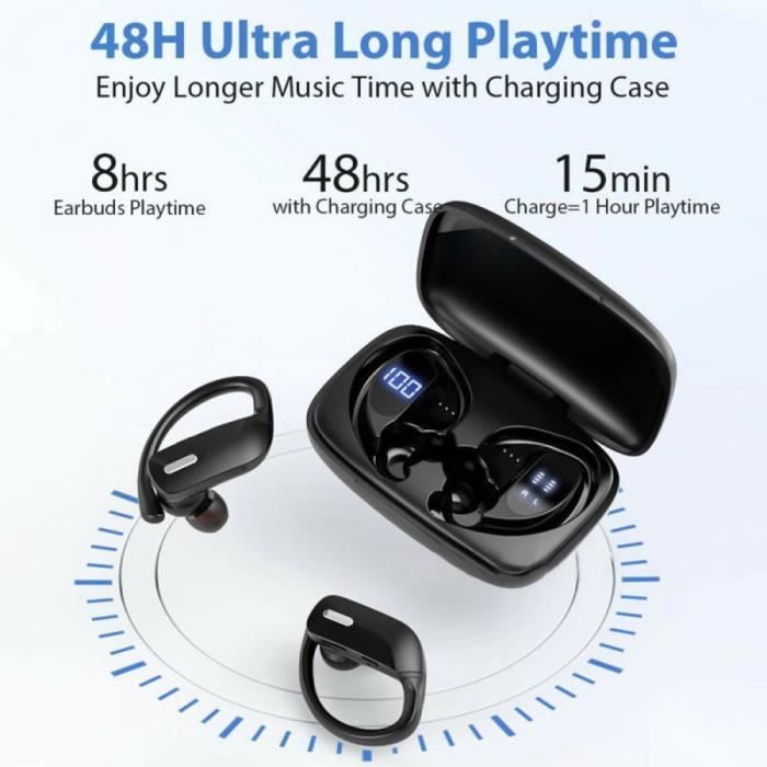 bleu-Écouteurs stéréo sans fil Bluetooth 5.0 TWS T7 Pro, casque d'écoute  étanche pour sport, avec boîte de ch