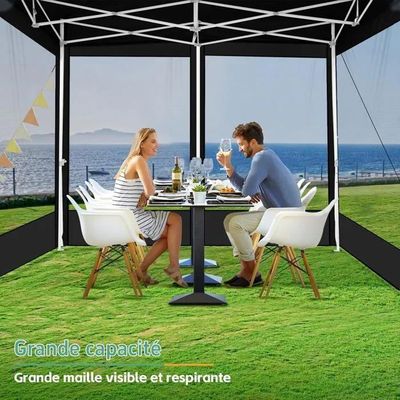 Moustiquaire Pour Tonnelle 3x3m – 2 Portes Zippées, Pieds Remplissables D’eau