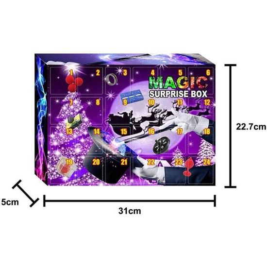 24 pièces Magician Tricks Kit d'accessoires pour débutant Magic Prop Performance Show Cadeau pour adultes Calendrier de l'Avent de Noël 