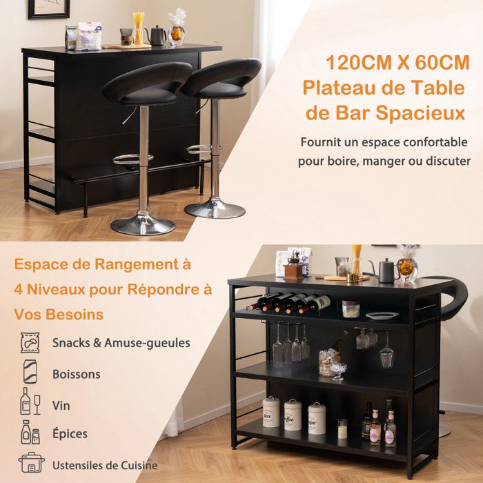 Îlot Central De Cuisine Avec 6 Tiroirs Et 4 Niches - MDF Naturel Clair/Noir - Dimensions 140x80x91 Cm