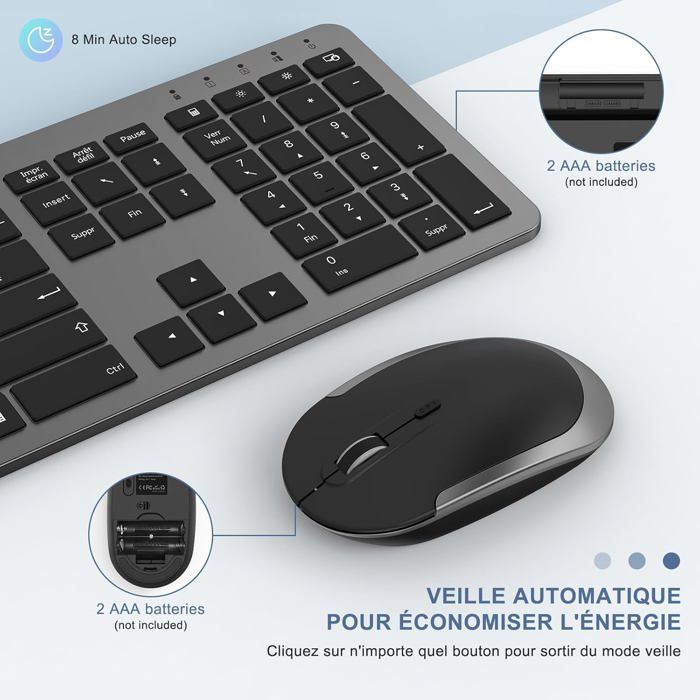 Ensemble Clavier Et Souris Sans Fil Ergonomique AZERTY Français - Repose-Poignet, Support Téléphone, Silencieux