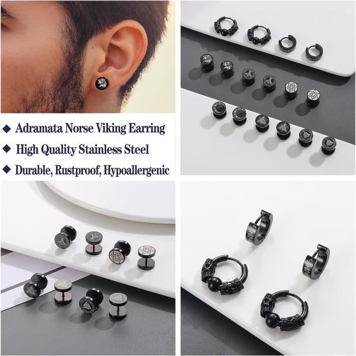 12 Paires De Boucles D'oreilles Pour Hommes - Noir Et Argent - Design Cartilage Et Anneaux - Matériau Lisse Et Hypoallergénique - Style Unisexe Et Multitypes
