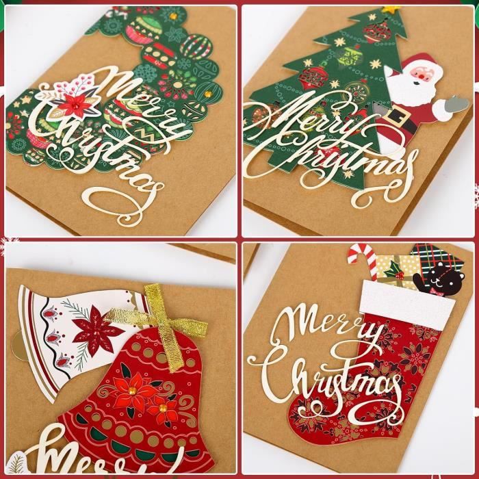 Carte Noel, 4 Pièces Carte De Noel Avec Enveloppe Carte Joyeux Noel Cartes  De Noël Carte Noel Pour Billet Carte Voeux Noël P[u445]