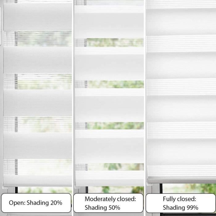 Buseu Store Enrouleur Jour Nuit Sans Perçage 90x120 Cm Blanc - Tissu Double Translucide