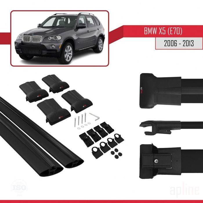 Barres De Toit Turtle En Aluminium Argent Pour BMW X5 E70 (2008-2013) - Support 75 Kg - Neuf