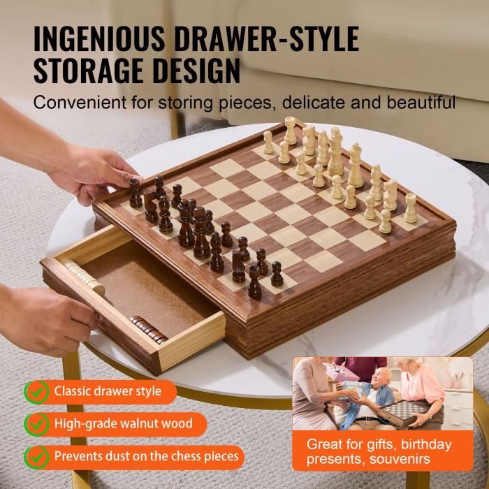 HappyWoods Échiquier pliable – Jeu d'échecs en bois d'olivier et pièces magnétiques