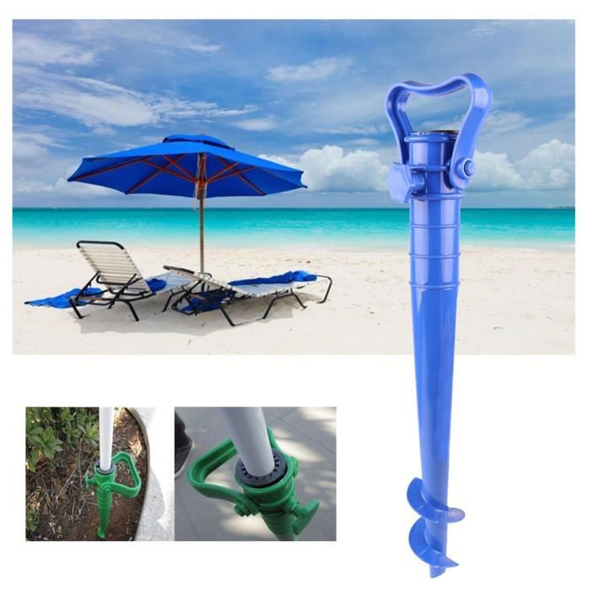 Porte-Parapluie de Plage-Parasol Anchor Porte-Parapluie Vis à Sable Support Cannes à pêche Plein air