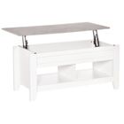 HOMCOM Table basse rectangulaire plateau relevable 2 niches et coffre panneaux particules blanc aspect marbre 105x74x61cm Blanc