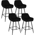 WOLTU Design Chaise Haute pour Bar, Tabourets de bar en Velours Lot de 4, Cadre en métal, Noir W0ATT0039-4