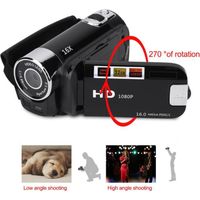 HURRISE DV numérique Caméscope numérique haute définition Full HD 270 ° Rotation 16X Caméra DV (EU Black)