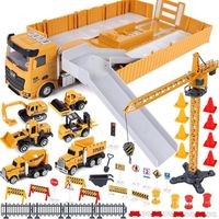 HUGMIE 1:50 Camion Enfant avec Excavatrice, Alliage Transporteur Voiture, Dépanneuse et Pelleteuse - Jouet pour Enfant 8 Ans - Dimensions: 35,5 x 5 x 6,5 cm