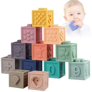 CUBE ÉVEIL Cubes d'activités en gomme souple, Cubes sensoriels empilables souples - Jeux d'éveil - Jouets éducatifs Montessori 
