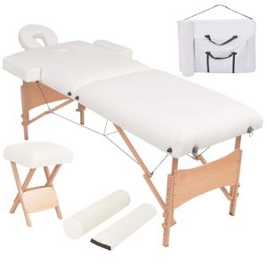 TABLE DE MASSAGE - TABLE DE SOIN Jardin secret Table de massage pliable et tabouret 10 cm d'épaisseur Blanc